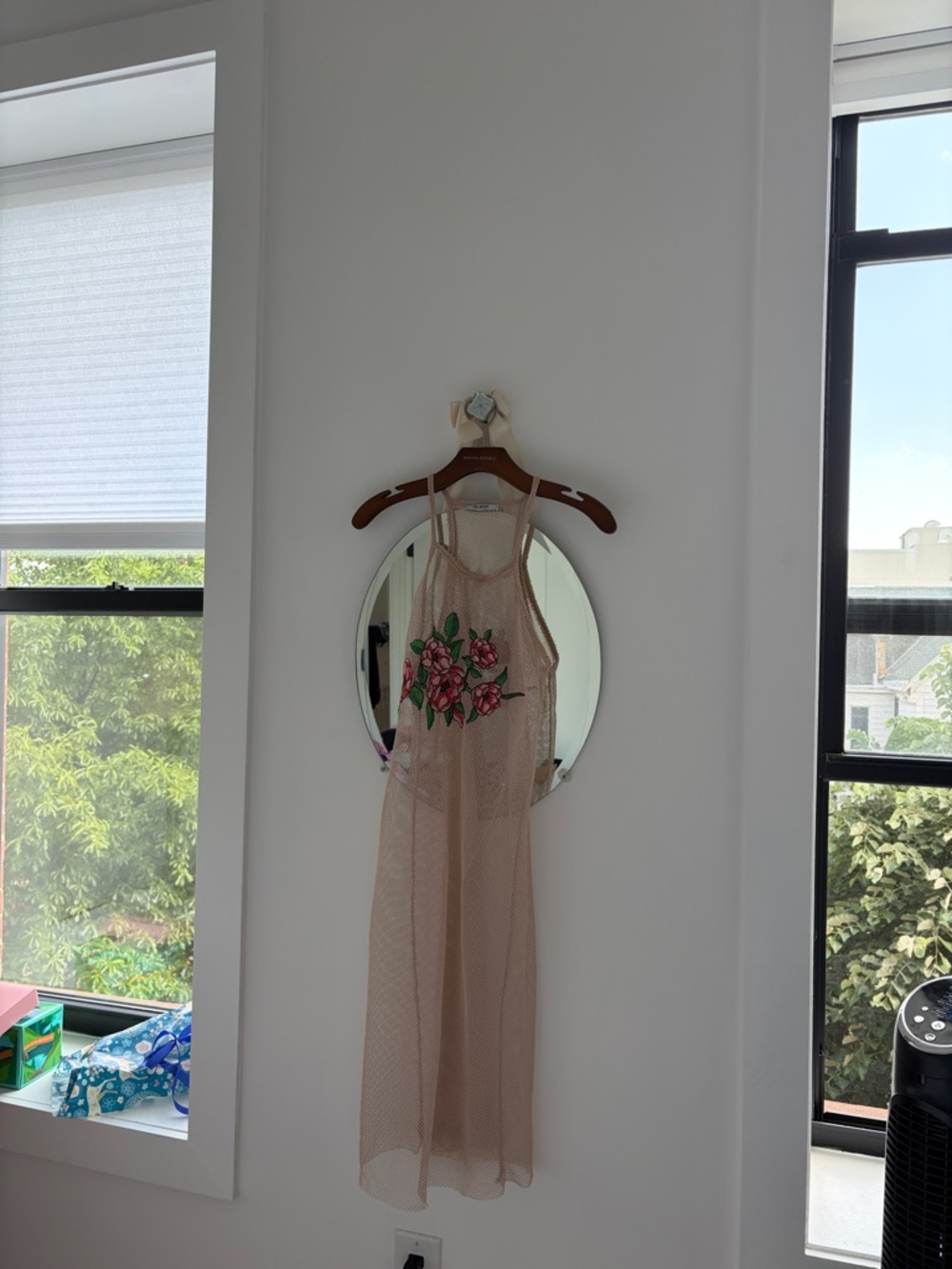 Zara Beige Maxi Dress with Pink & Green Floral Embroidery